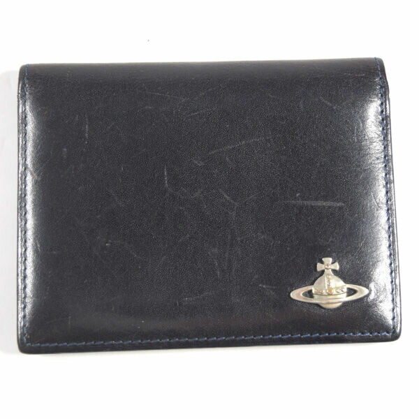 Vivienne Westwood Black Leather Orb Pass Case, 4 Card Slots, Used B Rank