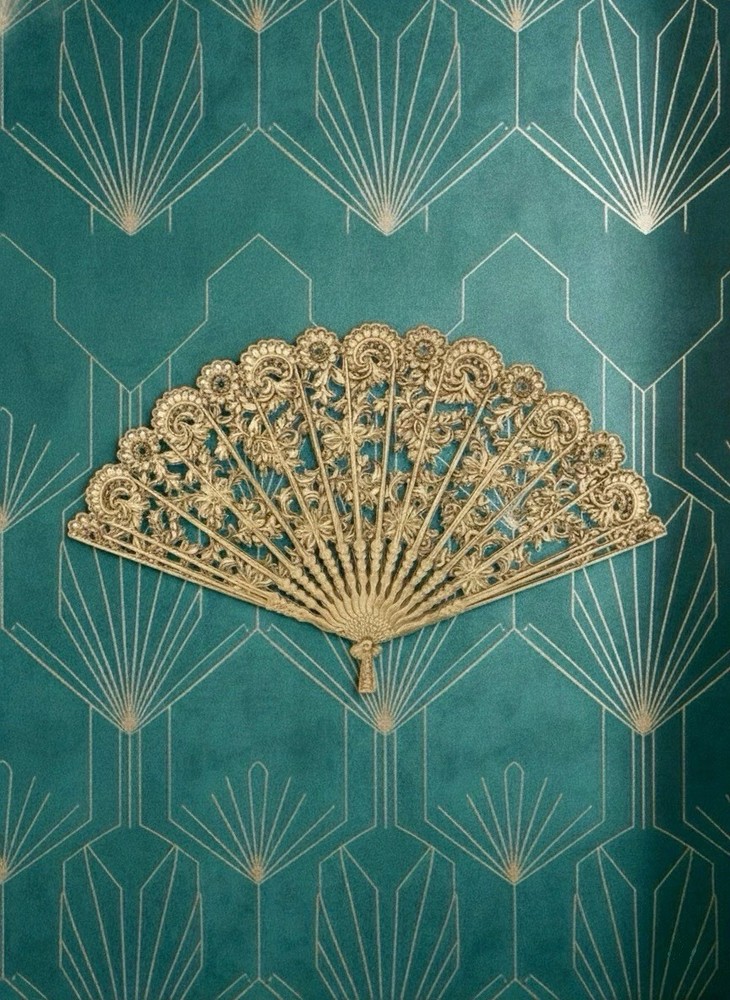 Vintage Burwood Gold Filigree Wall Fan 43