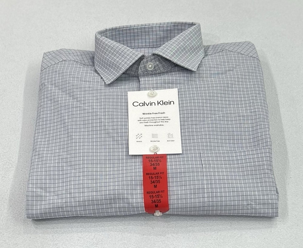 Calvin Klein Men's Wrinkle Free Dress Shirt, Blue, Size M (15-15.5,34/35)
