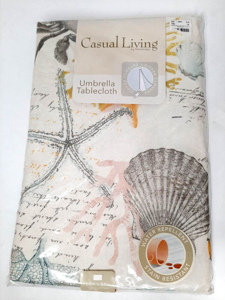 Casual Living Outdoor Shells Patio Table Cover 60 x 84 Inch Water-Resistant Umbrella Tablecloth for Dining Decoration