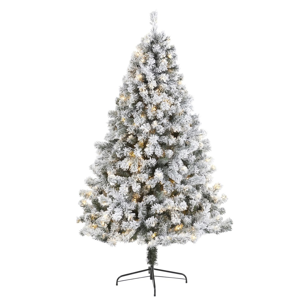 7ft Flocked West Virginia Fir Christmas Tree with 350 Clear Green Lights  