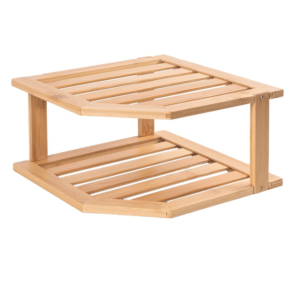 Bamboo Corner Shelf,2 Tier Plate Organizer for Cabinet and Countertop,Pantry ...