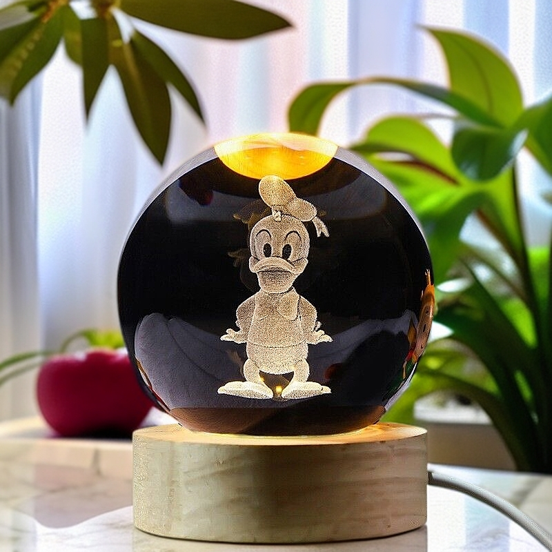 3D Duck Crystal Ball Night Light with Wooden Base - Kids Gift Healing Decor