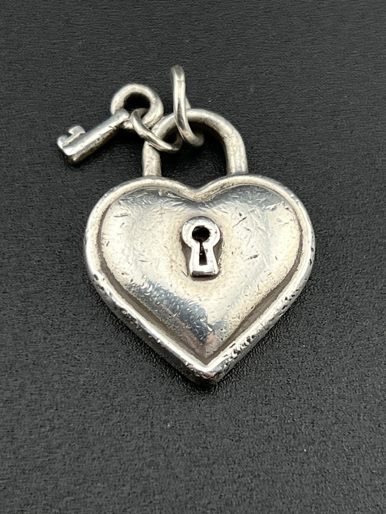 Vintage Tiffany & Co 1994 Sterling Silver Heart Lock & Key Charm 14g