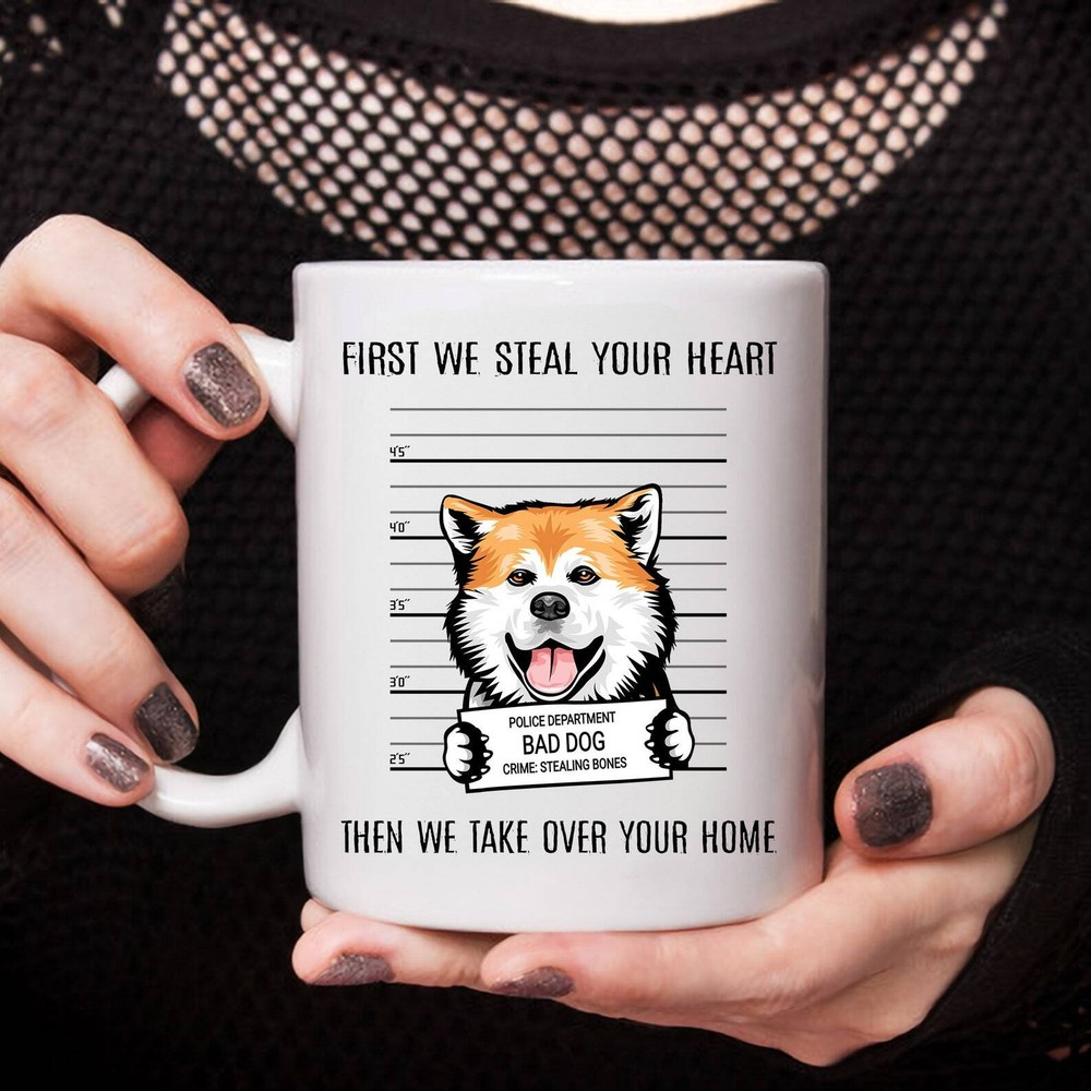 First Steal Your Heart Then Take Over Home Akita Mug Funny Akita Mug Funny Dog