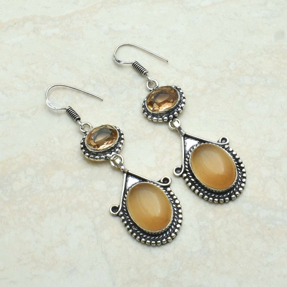 Cat Eye Morganite Gemstone Handmade Drop Dangle Earrings Jewelry 2.48