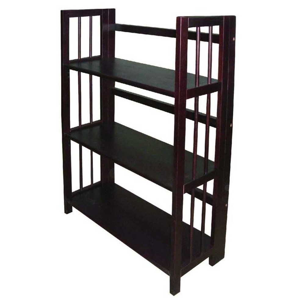 3 Tier Folding Bookcase Espresso Sturdy & Stackable Solid Wood Storage Organizer