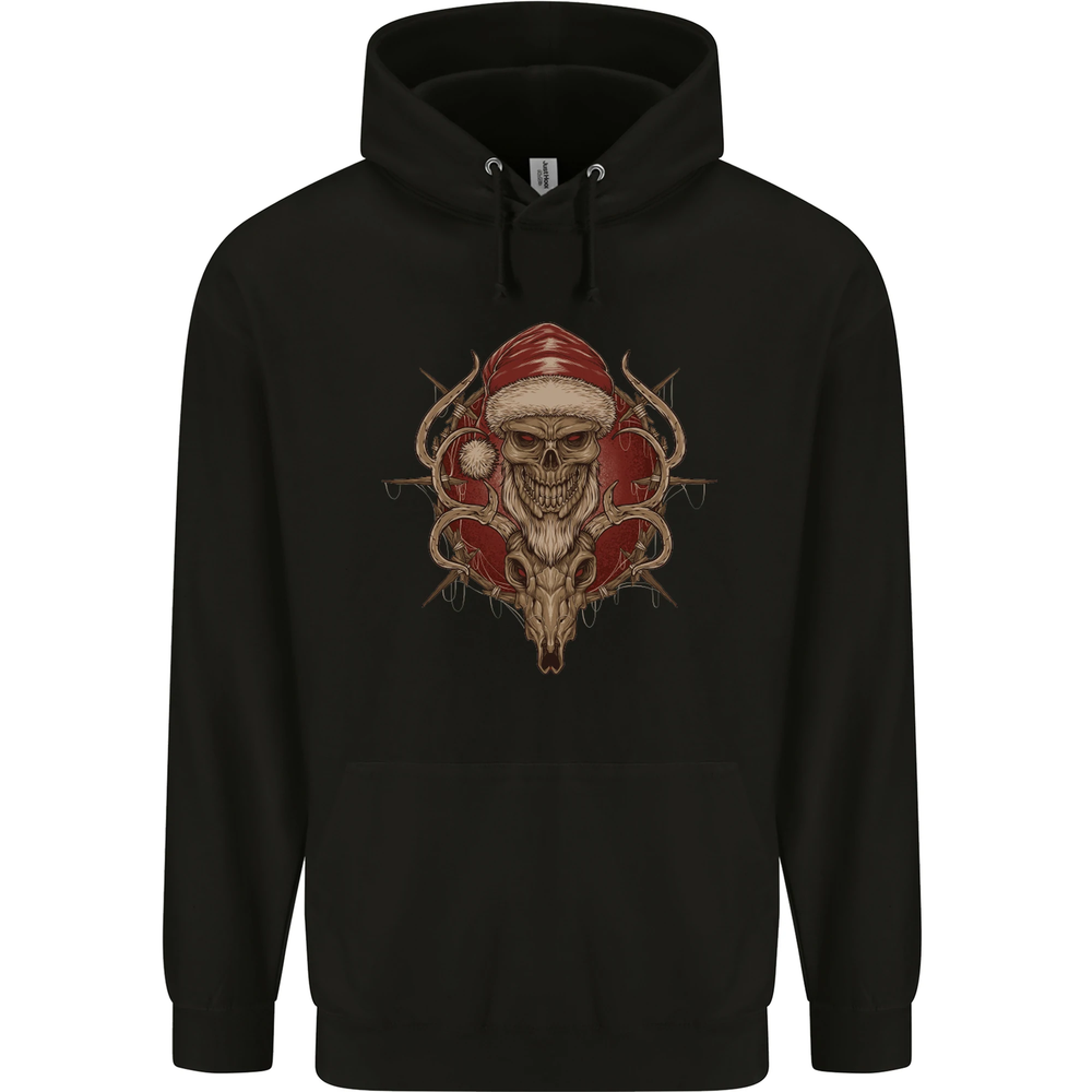 Christmas Reindeer Santa Skull Gothic Mens 80% Cotton Hoodie