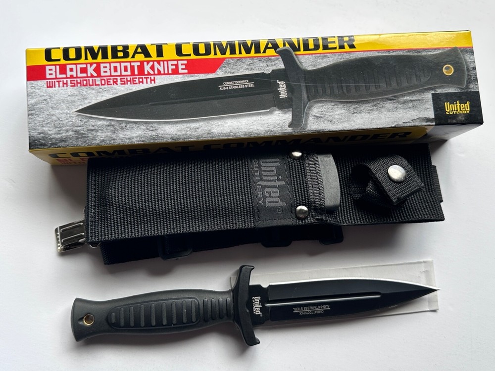 United Cutlery Combat Commander Black Boot Knife with Sheath