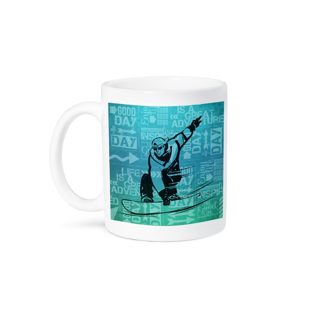 3dRose, Snowboarding Winter Sports Silhouette with Adventure Word Art, Mug