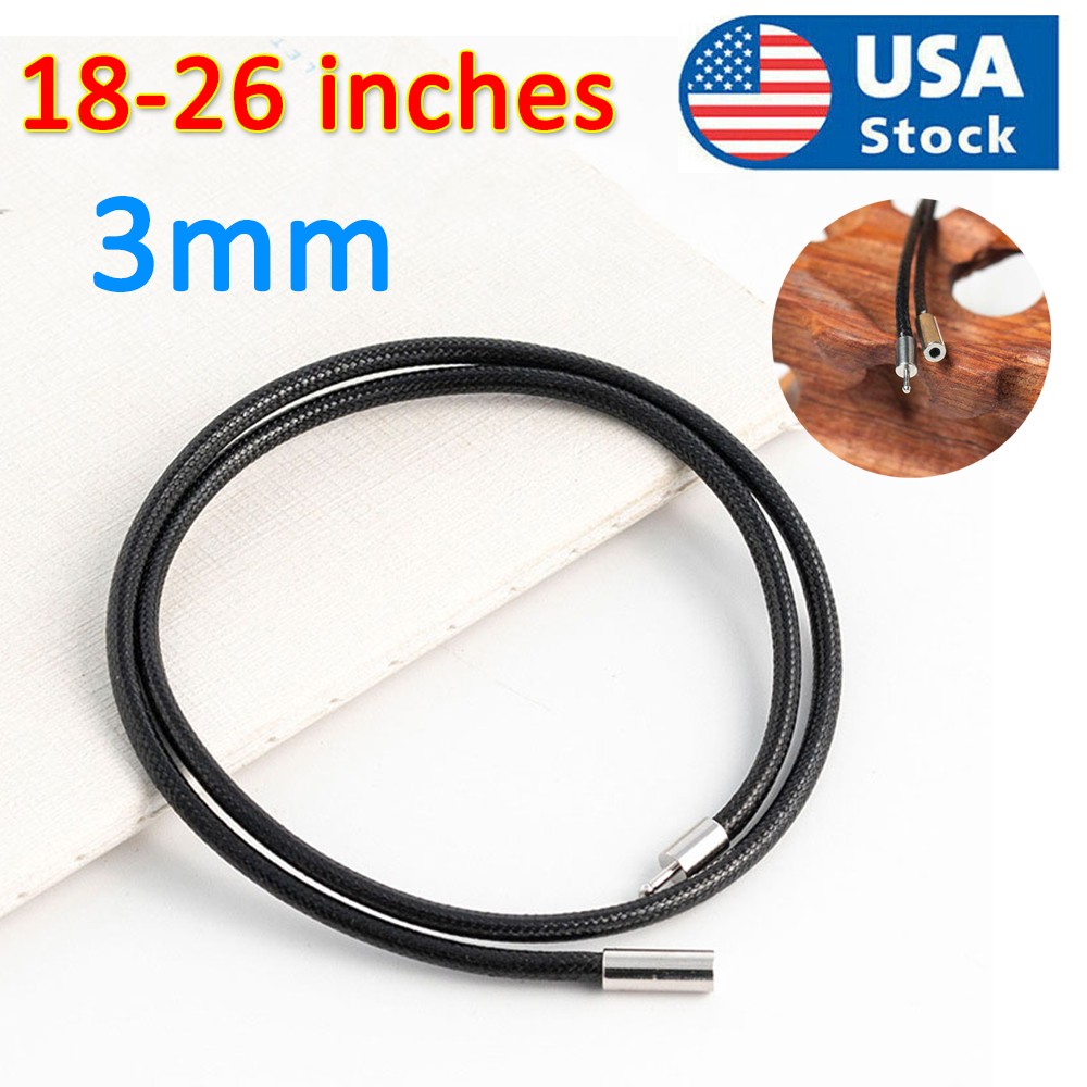 3mm Black Leather Cord Necklace with Stainless Steel Clasp 18-28 Inch Adjustable