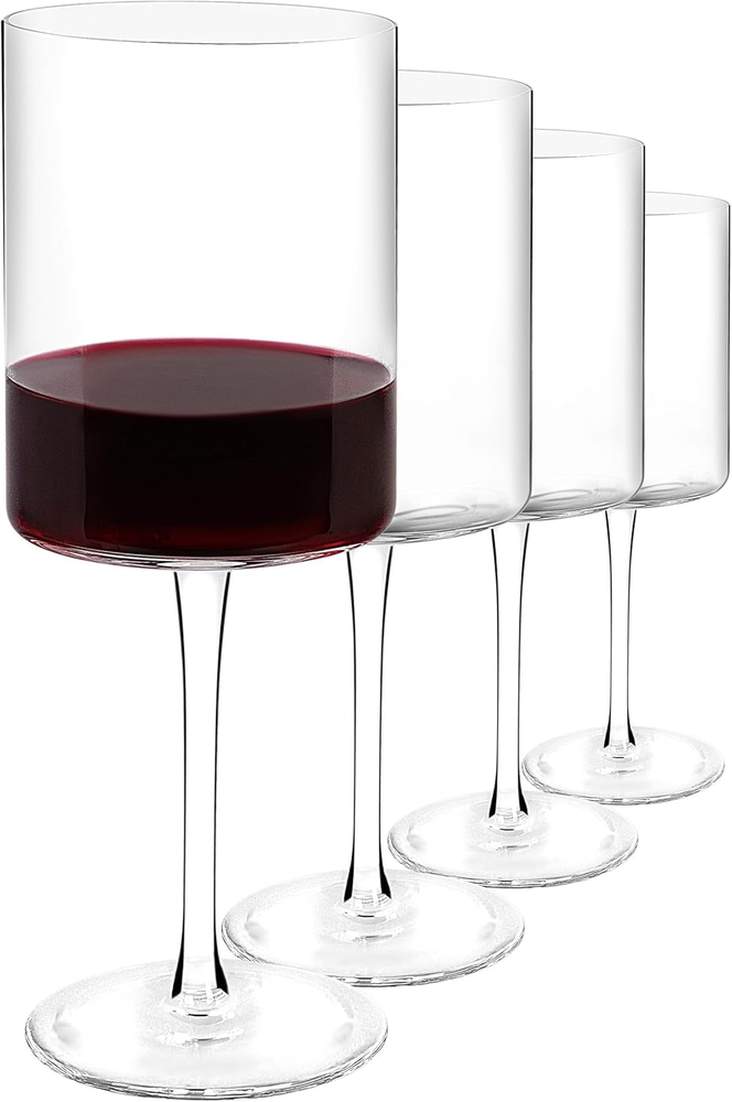 Square Stemmed Wine Glasses Set of 4 - 16Oz Flat Bottom Modern Glassware