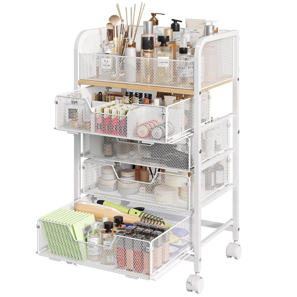 Makeup Cart Organizer with 4 Drawers, Large Floor Skincare Organizers, Vanity...