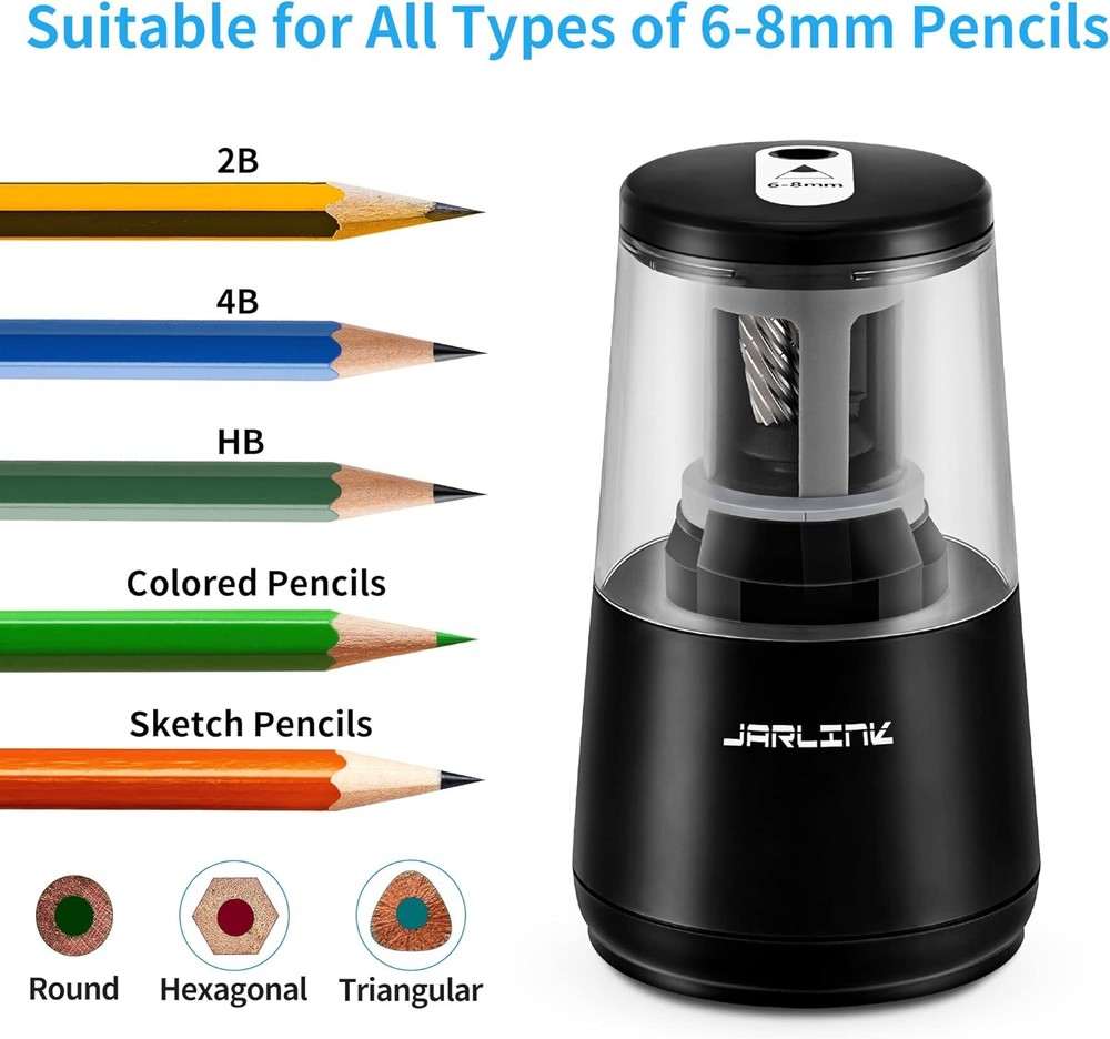 Electric Pencil Sharpener Heavy-Duty Fast Sharpen Auto Stop AC Adapter Black