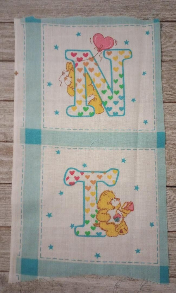 care bears letter monogram fun fabric N T piece 5 x 5 inch 2 blocks 1pc new