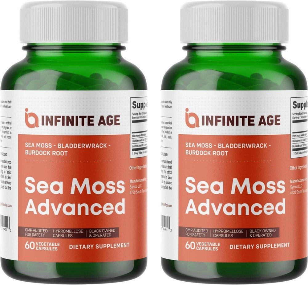 INFINITE AGE 1250mg Sea Moss Capsules 2 Pack, 120 Count Superfood Supplement