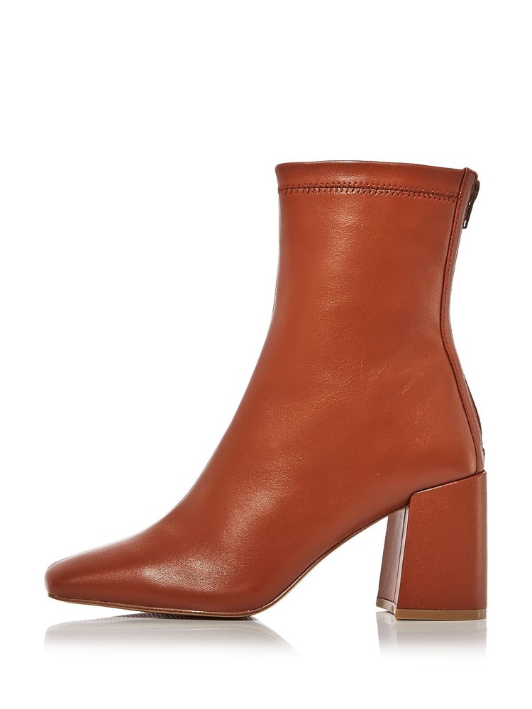 AQUA Womens Brown Leather Block Heel Booties Size 9.5 M Square Toe