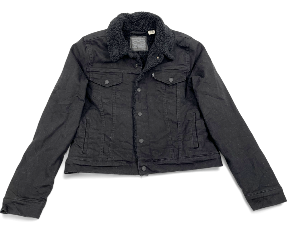 Levi's Fleece Lined Sherpa Black Trucker Denim Jean Jacket Women's Large L