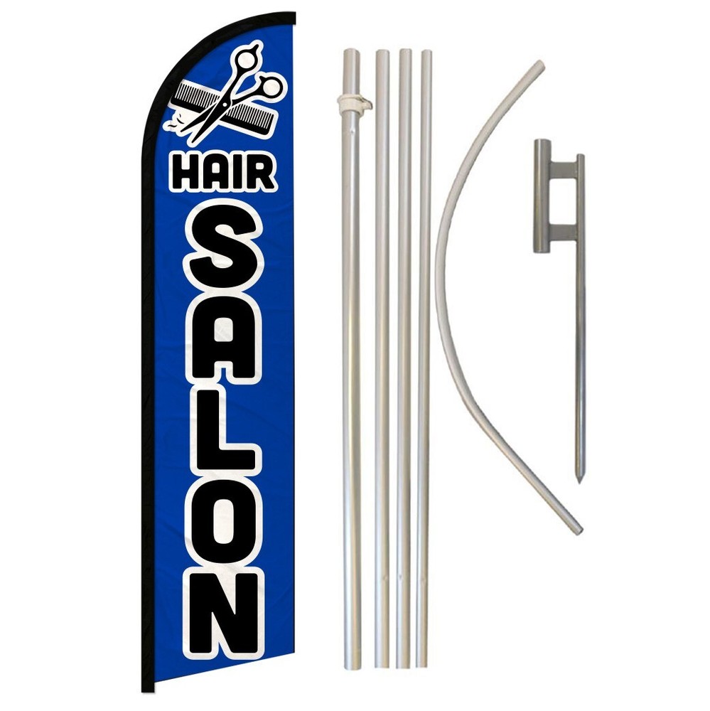 Full Curve Windless Swooper Flag & Pole Kit for Hair Salons and Beauty Services – Eye-Catching Outdoor Signage