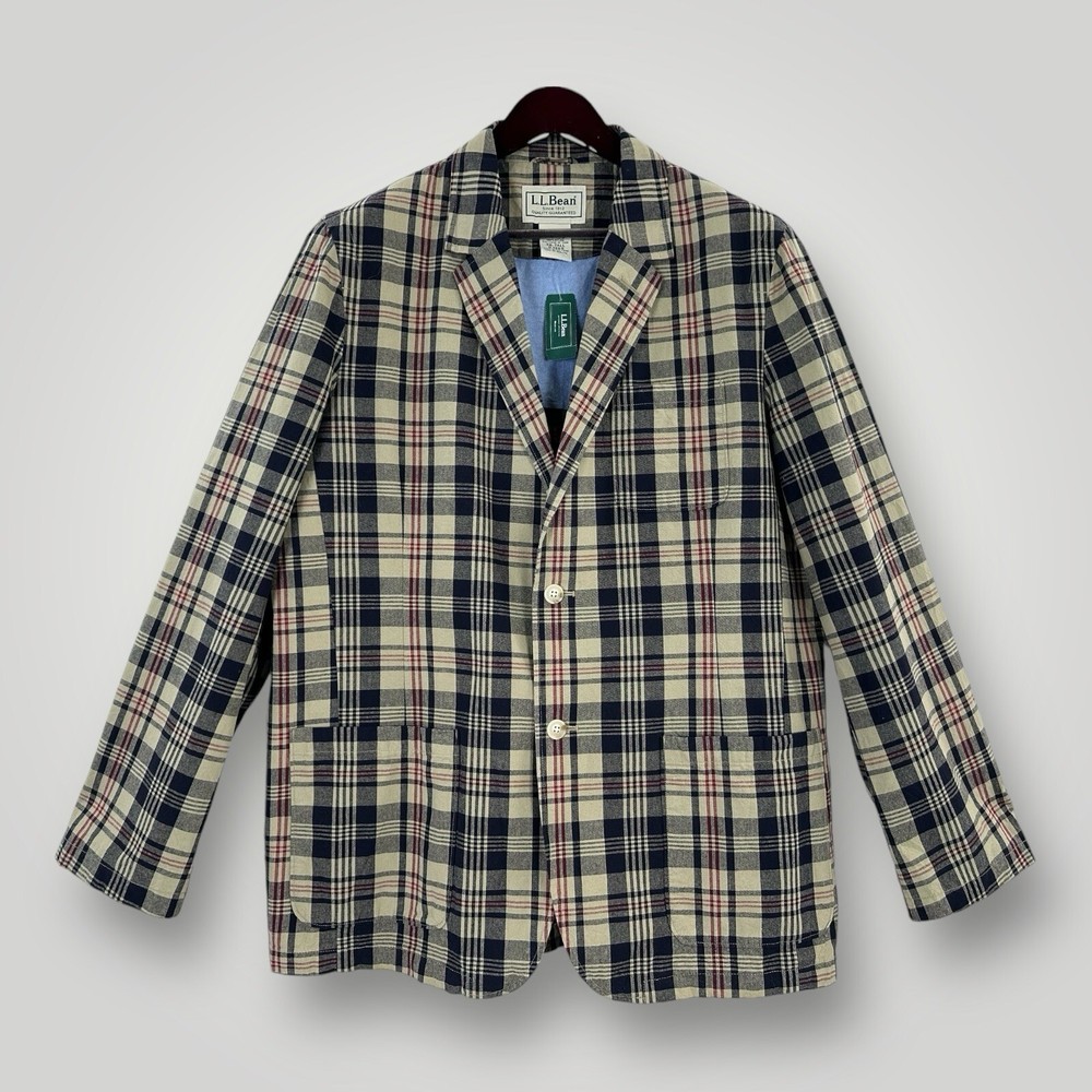 NEW $119 LL Bean Blazer Mens 46 TALL Madras Plaid Multicolor Jacket Preppy NWT