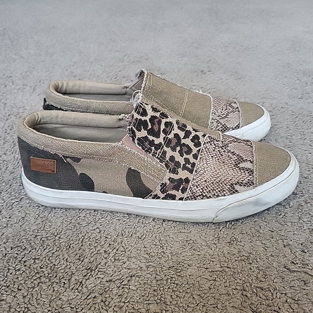 Blowfish Malibu Maddox Sneakers Women 9.5 Beige Brown Animal Snake Leopard Print