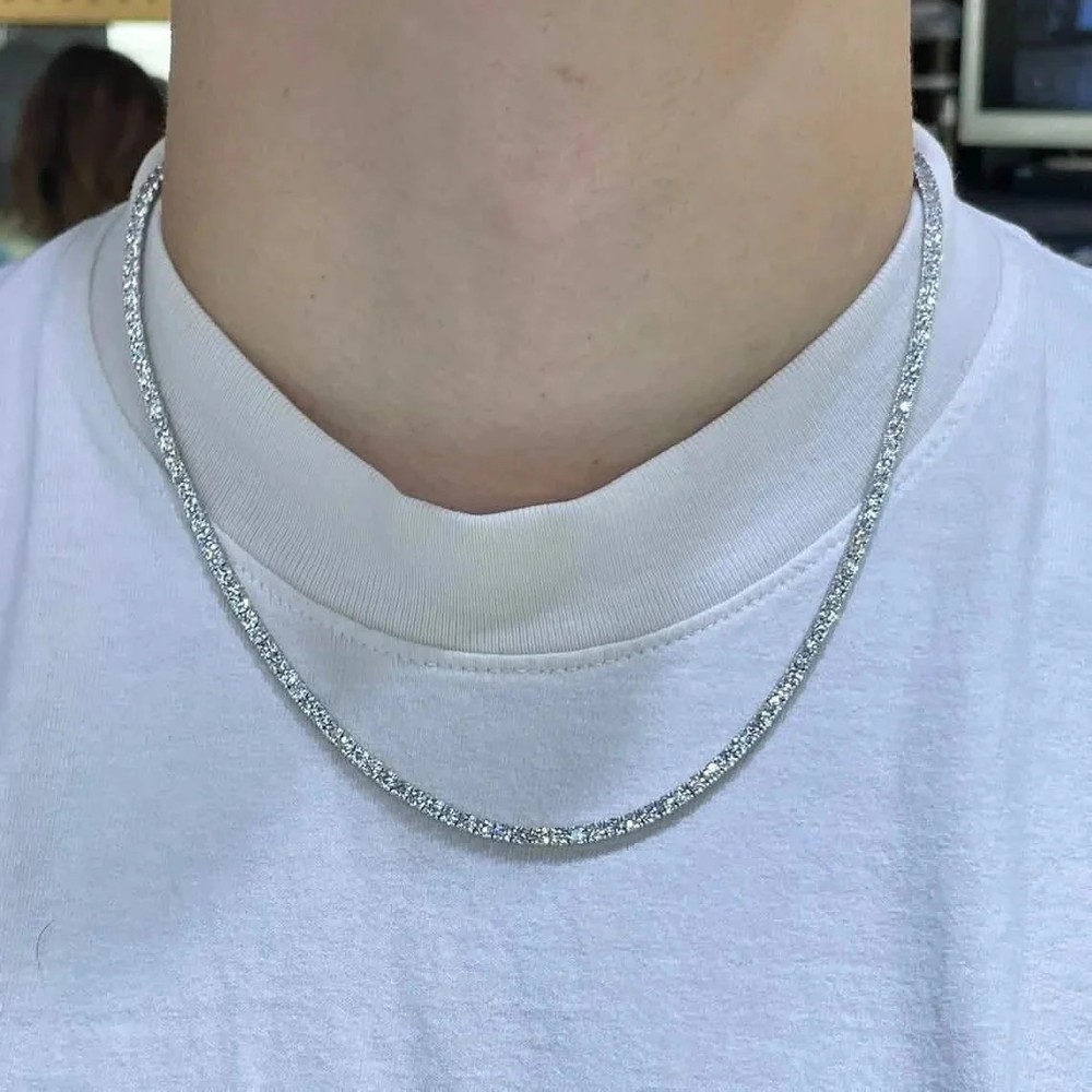 Men’s Genuine Lab Grown Diamond Tennis Necklace D VS 19.30 Carat 14K 20