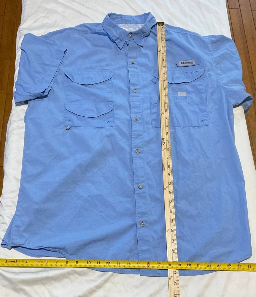 Columbia PFG Shirt Mens L Blue Omni-Shade Short Sleeve Vented Fishing Outdoor