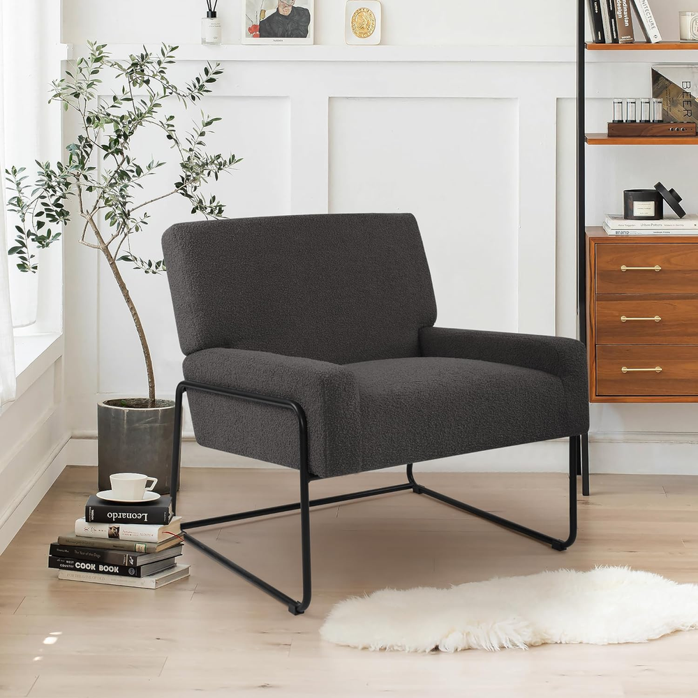 Comfy Teddy Sherpa Accent Chair with Metal Legs for Bedroom or Reading Nook