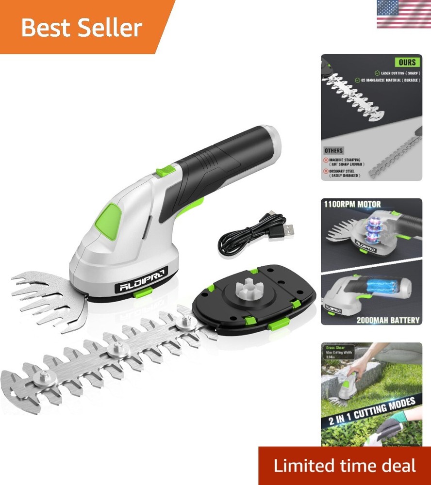 2-in-1 Cordless Hedge Trimmer Grass Shears 7.2V Battery Powered Garden Tool