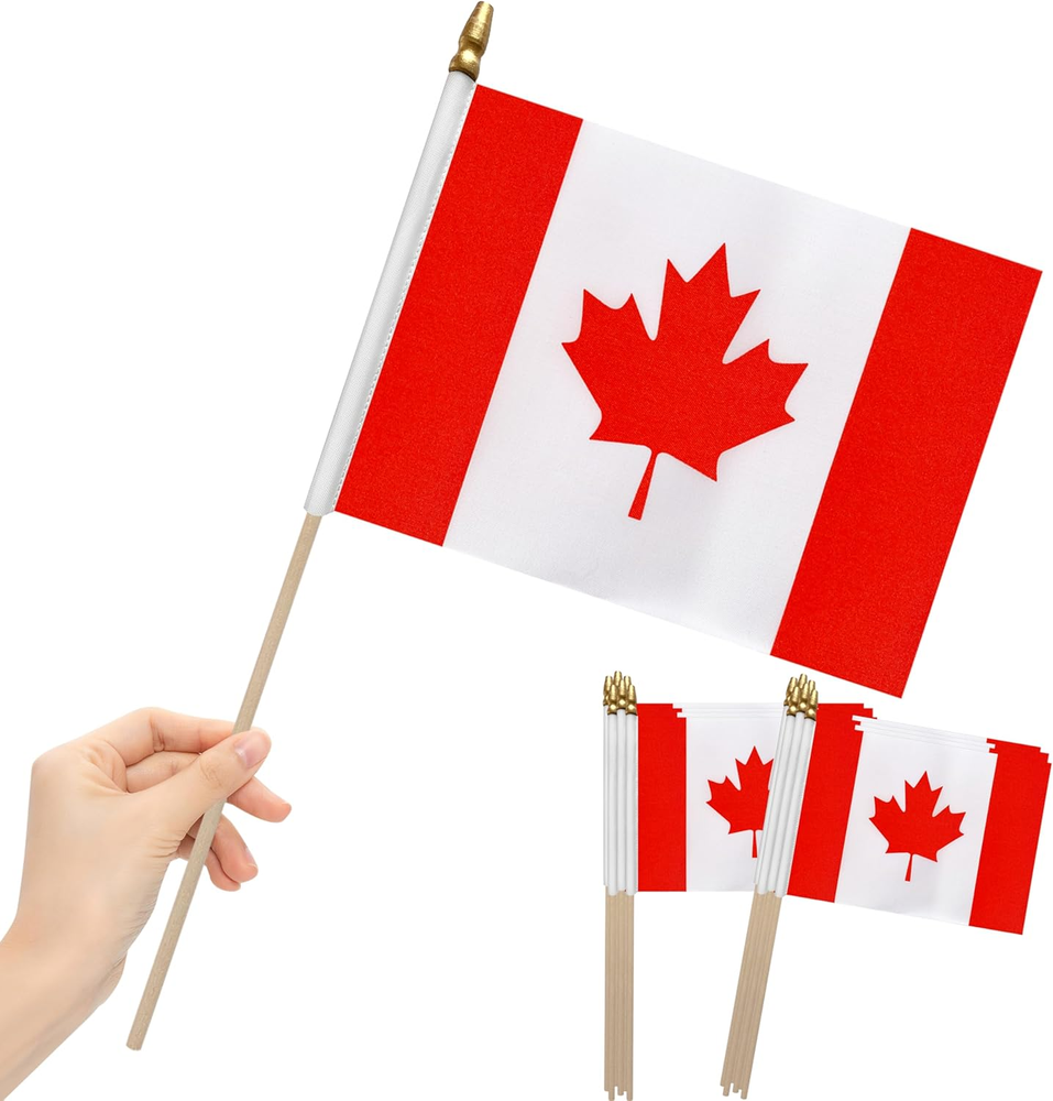 12Pcs 8×12 Inch Mini Canadian Flags on Wooden Sticks for Handheld Use