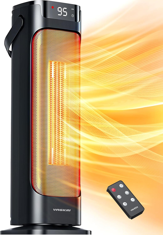 24-Inch Fast Heating Ceramic Tower Space Heater with Thermostat
