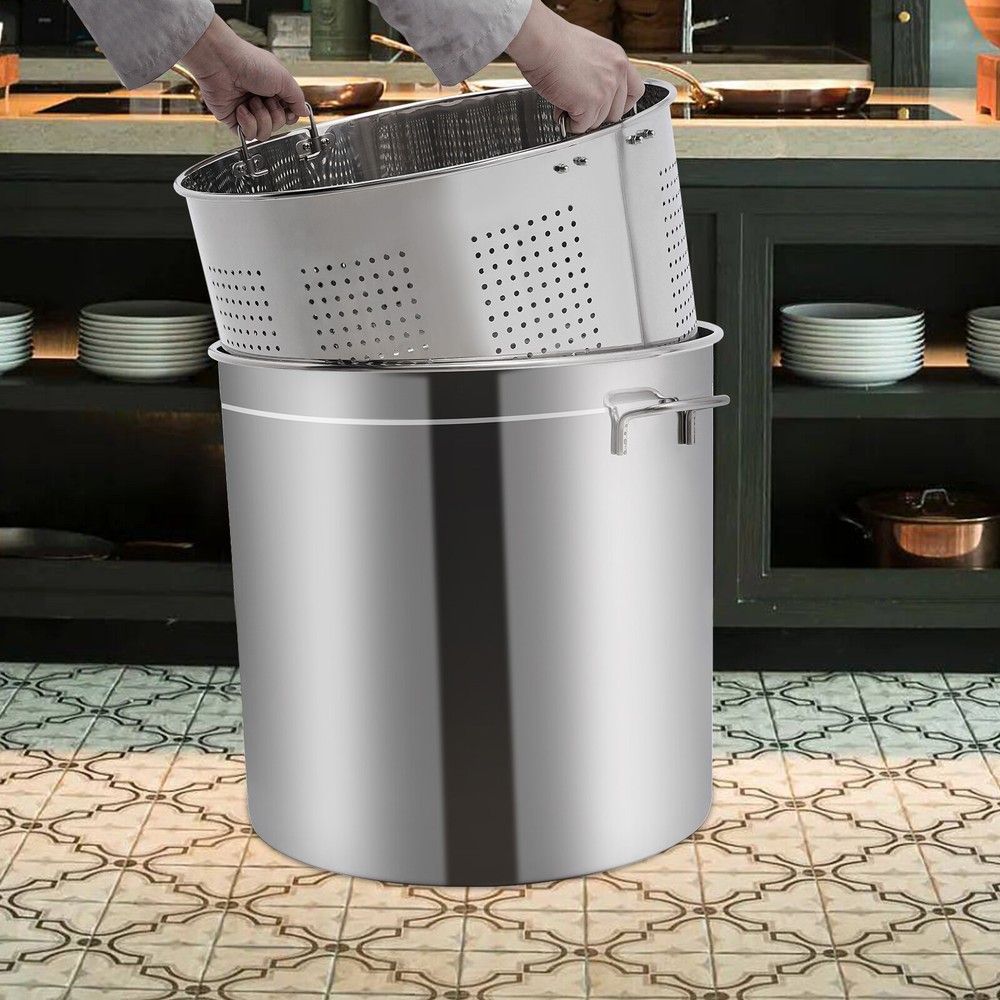 50L Stainless Steel Stock Pot with Basket for Kitchen Cooking