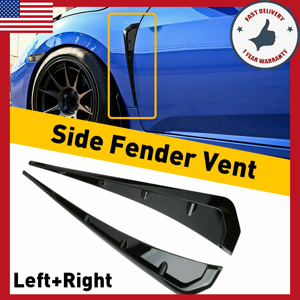 2x Black Glossy Side ABS Vent Fender Air Wing Cover Body Moldings Trim Universal