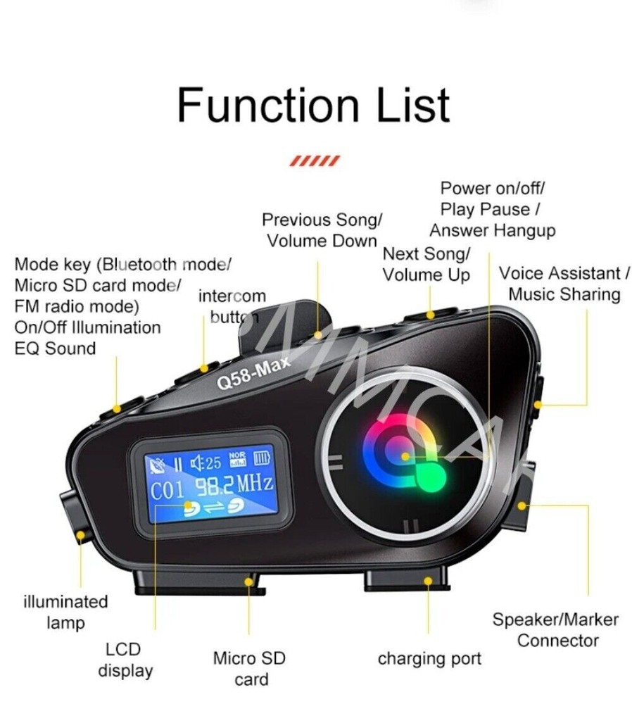 Bluetooth Motorcycle Helmet Headset with FM Radio LCD Waterproof Intercom