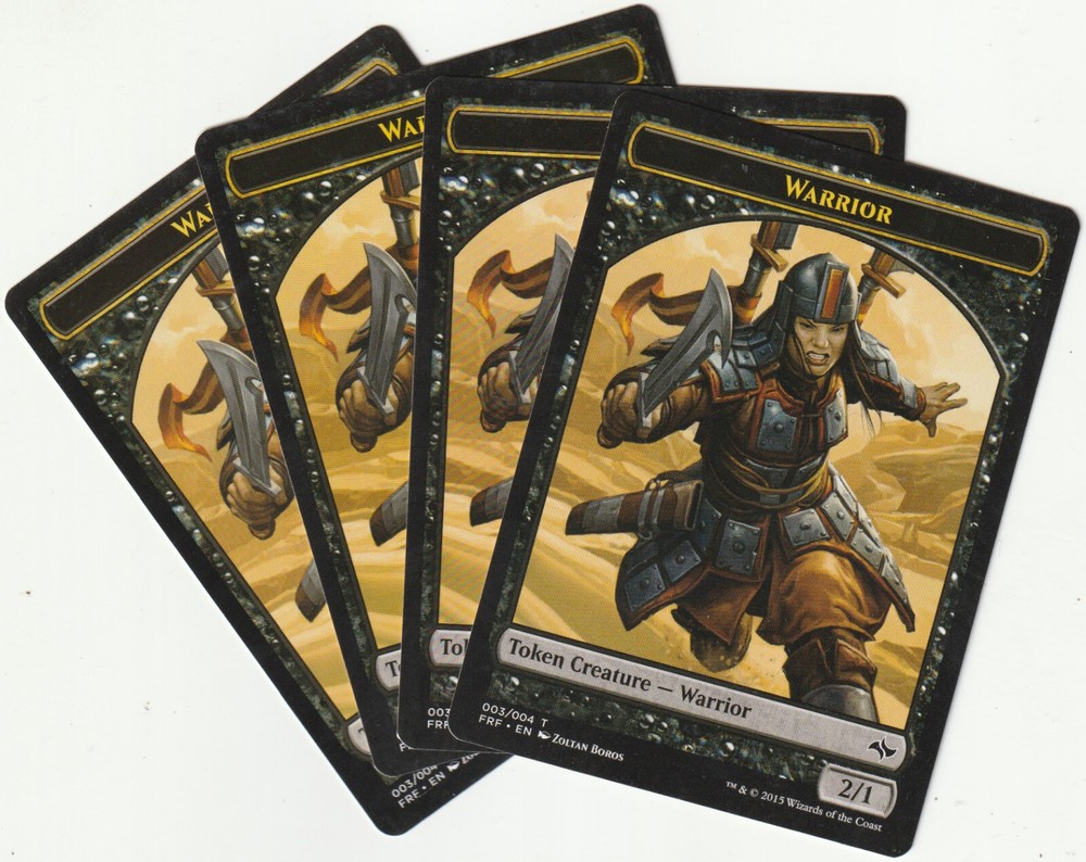 ✪ 4 MAGIC The Gathering WARRIOR Black Creature Tokens MTG PLAYSET FRF/EN 2015