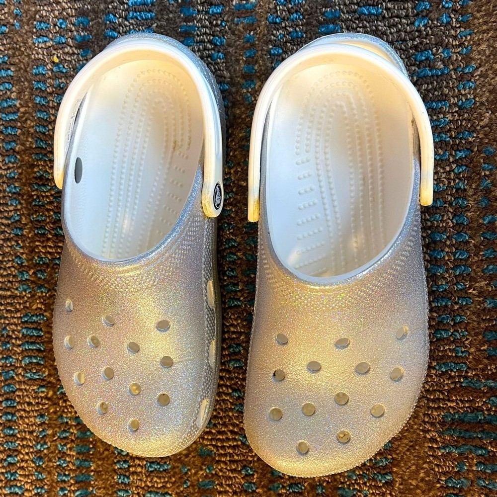Crocs Clog Silver Unisex Women Men Comfort Sandal Glitter Slip On Shoes Size 6