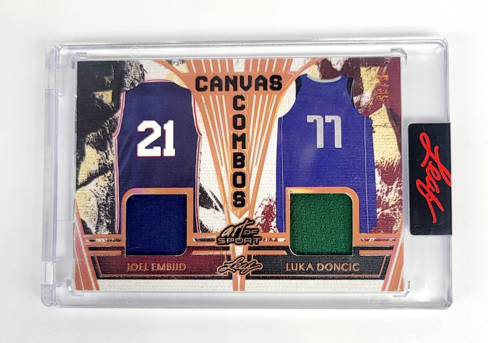 MINT #/35 GAME JERSEY Luka Doncic Joel Embiid 2023 Art of Sport Canvas Combos SP