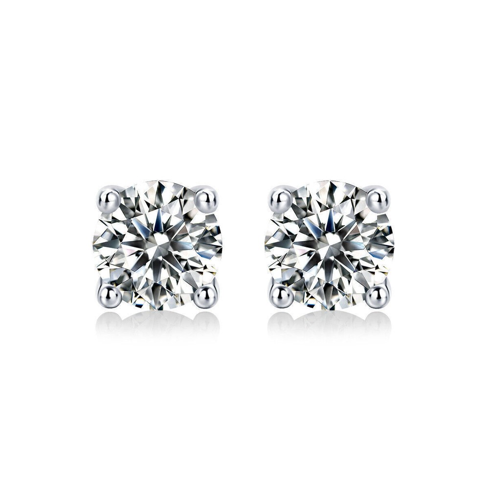 1ct 5mm D Color VVS1 Moissanite 925 Silver Solitaire Stud Earrings GRA Certified