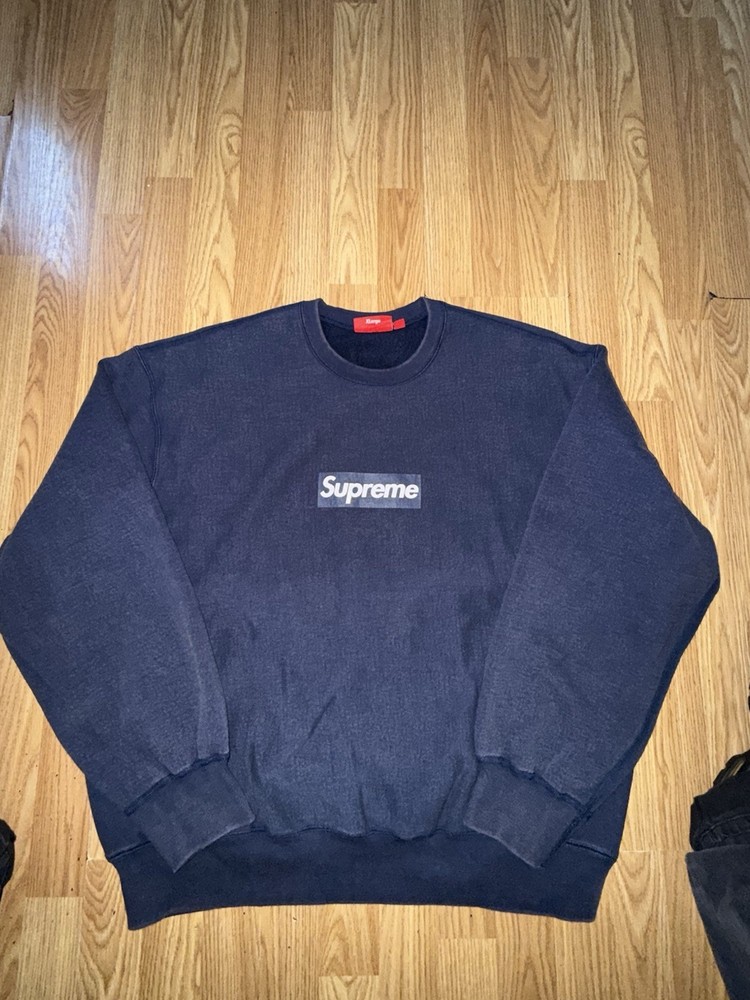 Supreme Washed Box Logo Crewneck Sweatshirt Navy, Size XLarge