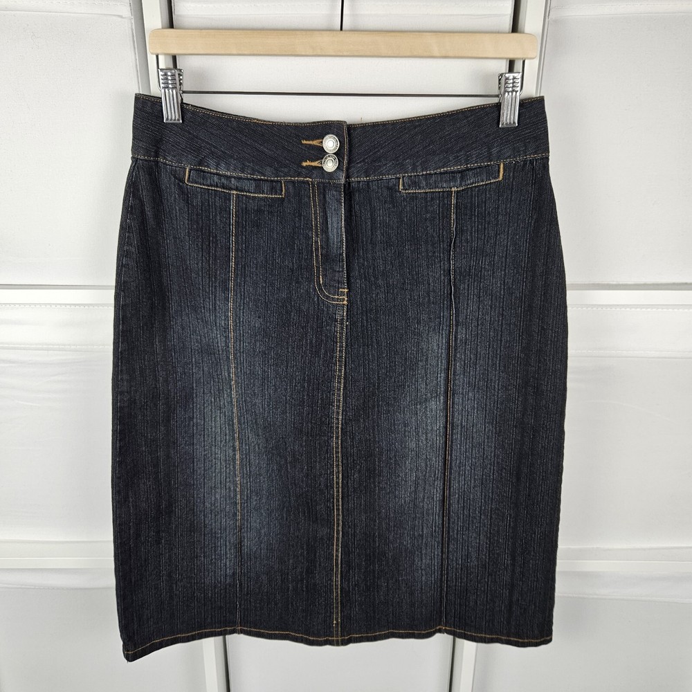Bay Trading Denim Skirt Size 12 Vintage Y2K Knee Length Panelled Dark Blue VGC