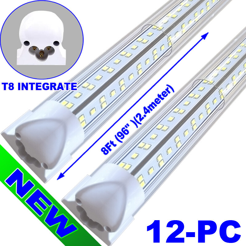 LED Shop Lights Fixture Tube Strip Ceiling Lights 8ft For Garage Workshop 12PCS