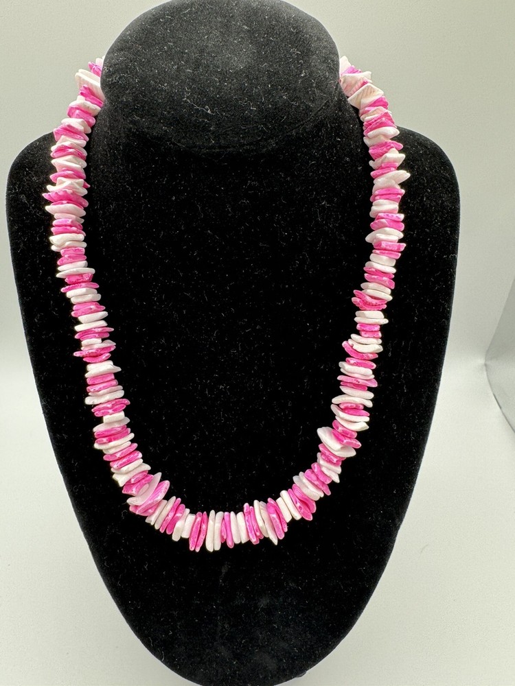 Pink Puka Hawaiian Heishi Natural Shell Chip Necklace Surfer 16