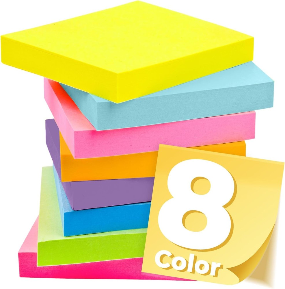 3x3 Inch Sticky Notes 8 Pads Bright Color Memo Pads Self Adhesive