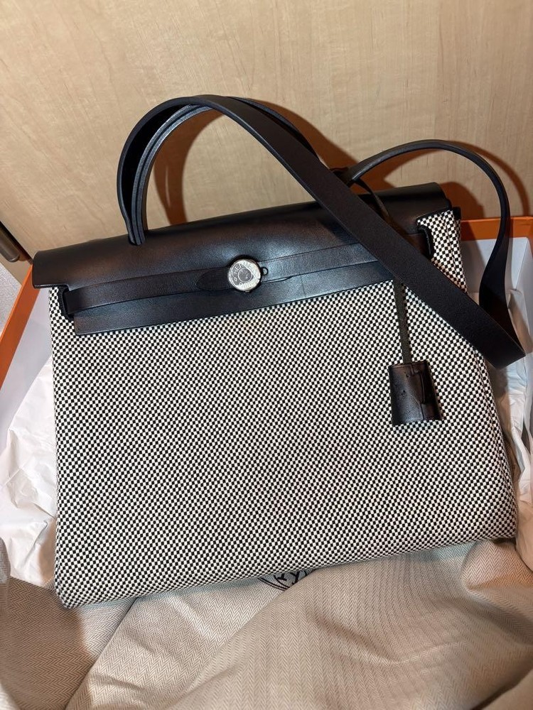 Hermes Herbag Zip 31 Black Toile Leather PHW 2020 Authentic