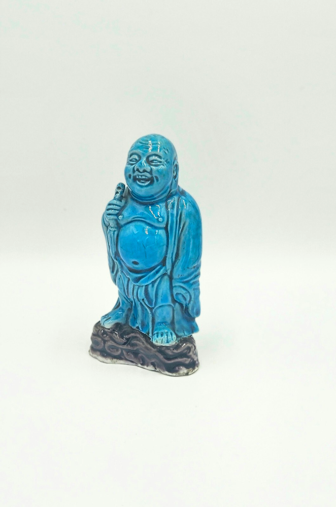 5-Inch Blue Ceramic Buddha Statue for Home Decor