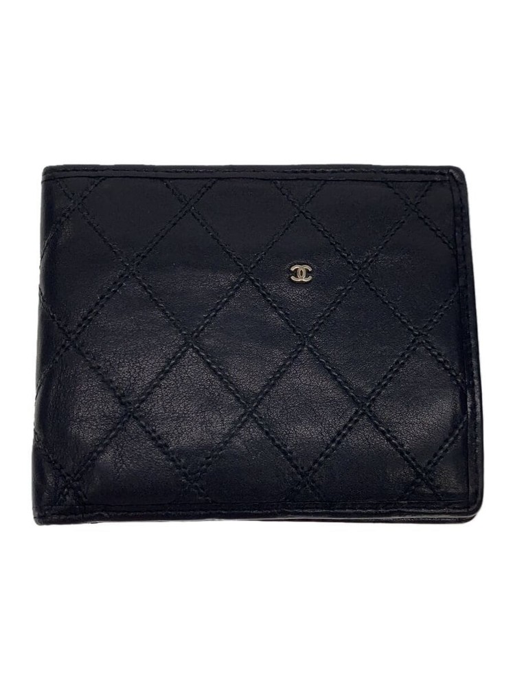 CHANEL Diamond Quilted CC Black Leather Bi-Fold Compact Wallet Pre-Owned