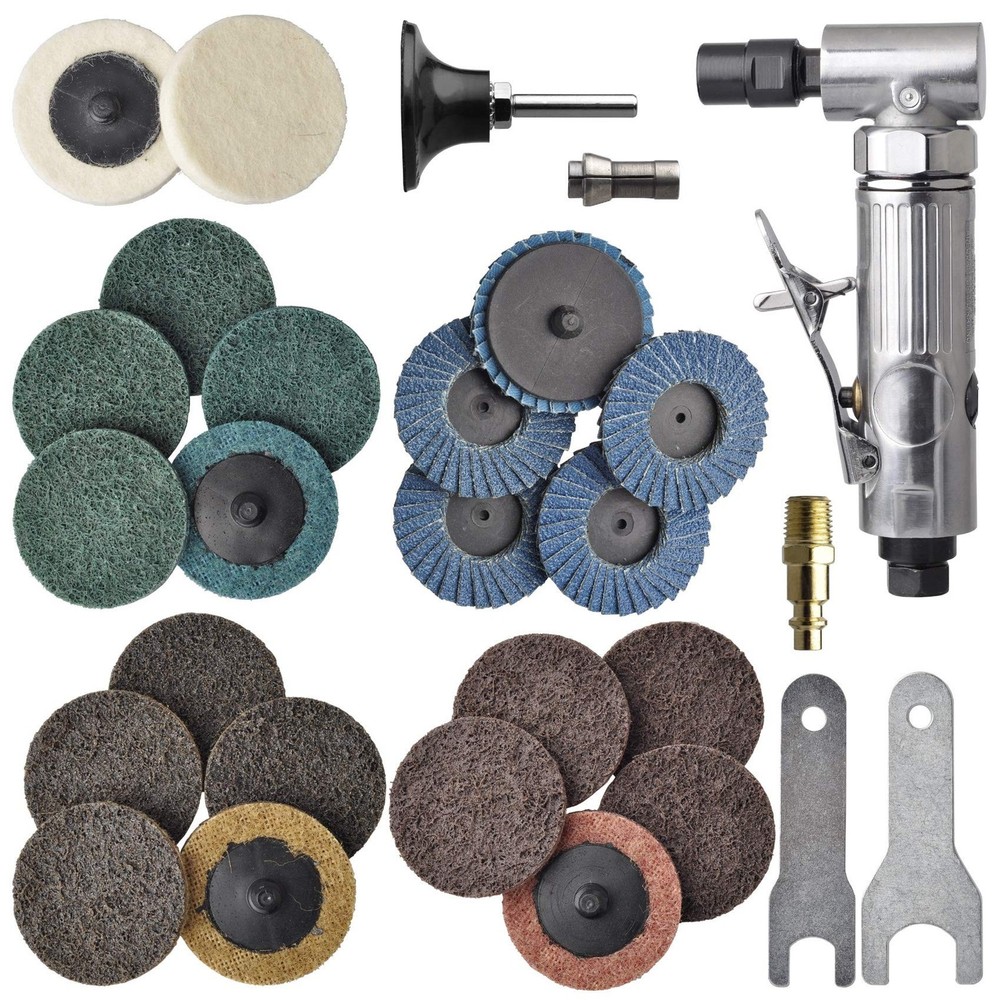 1/4 inch angle air die grinder with 22 pcs 2-inch roll lock sanding discs, po...