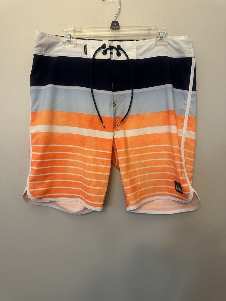 Quiksilver men's color block striped board shorts Orange Blue Size 36