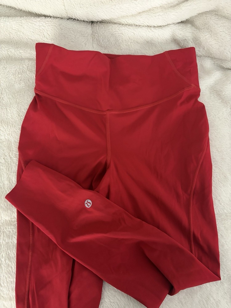 Lululemon Red Women's Leggings Solid Pattern Logo Accent Regular Size