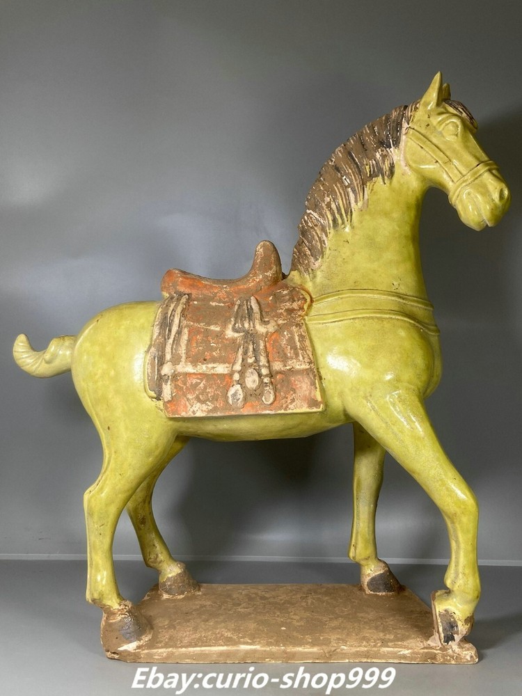 14.9 Inch Ancient China Dynasty Sancai Porcelain Zodiac Horse Fengshui Animal Statue for Home Decor and Harmony